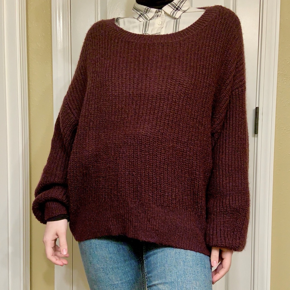 L.O.G.G. Burgundy Drop-Sleeve Sweater